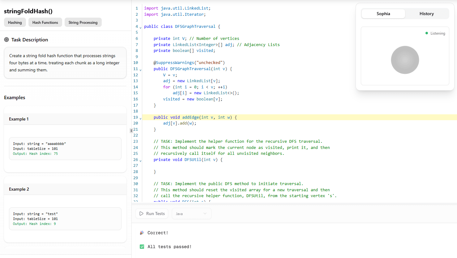 Sophia AI Tutoring Interface